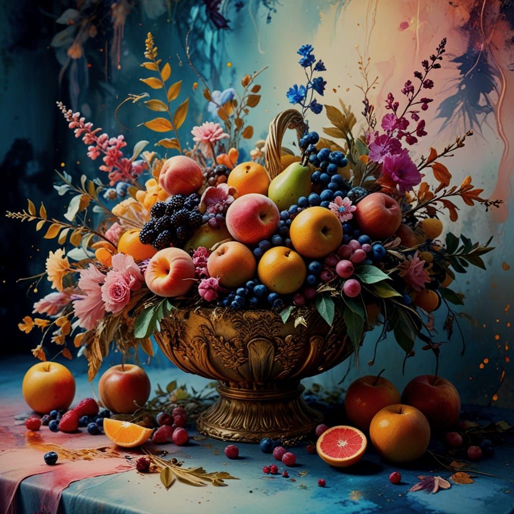 Dreamlike Still Life in Whimsical Botanical Style