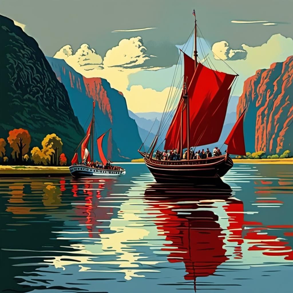 Hyperrealistic Red Danube Painting with Thick Brushstrokes