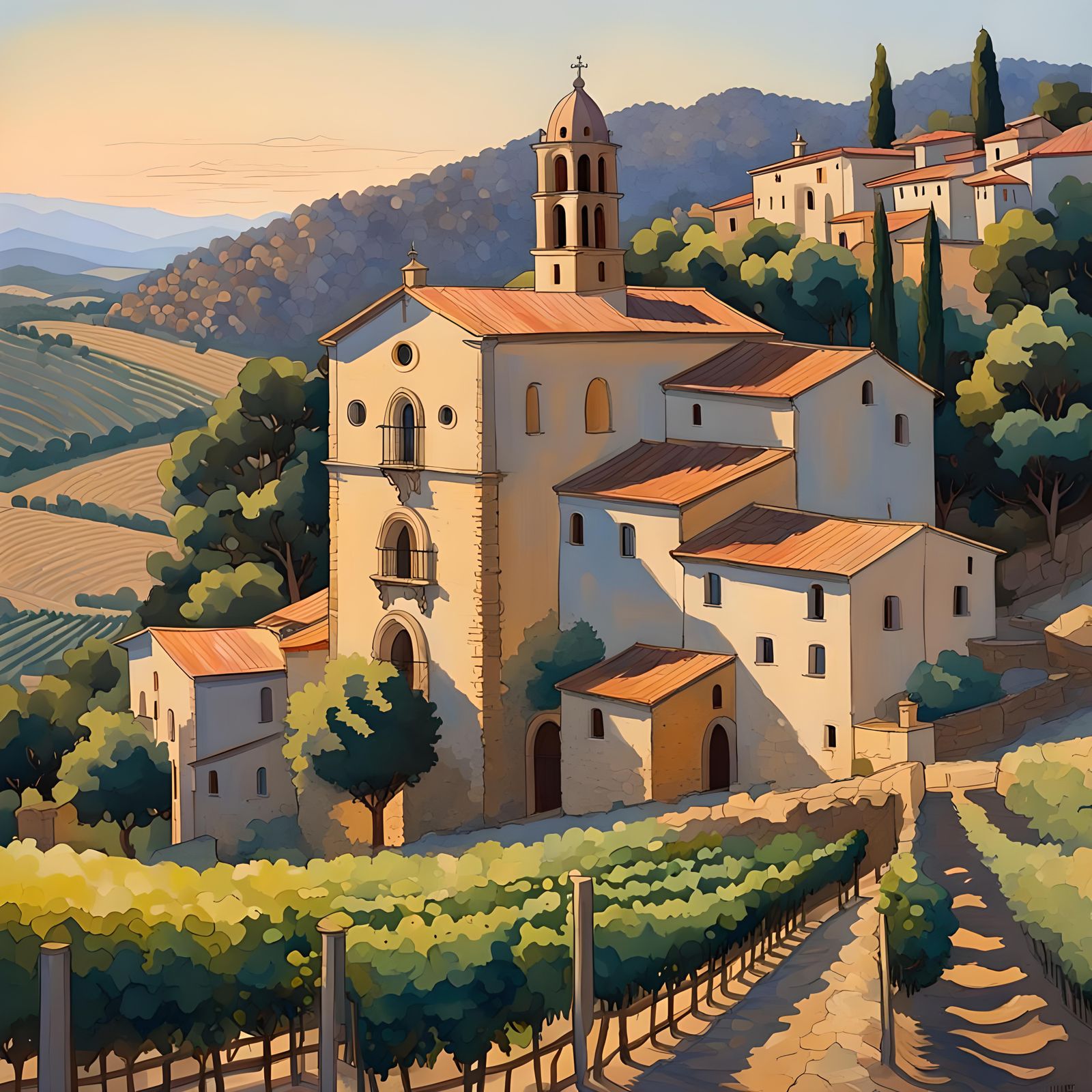 Santes Creus Monastery: Architectural Sketch in Gouache