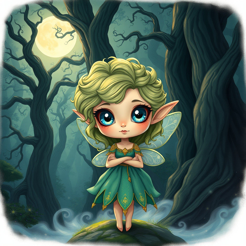 Chibi Fairy Elf in Mystical Forest