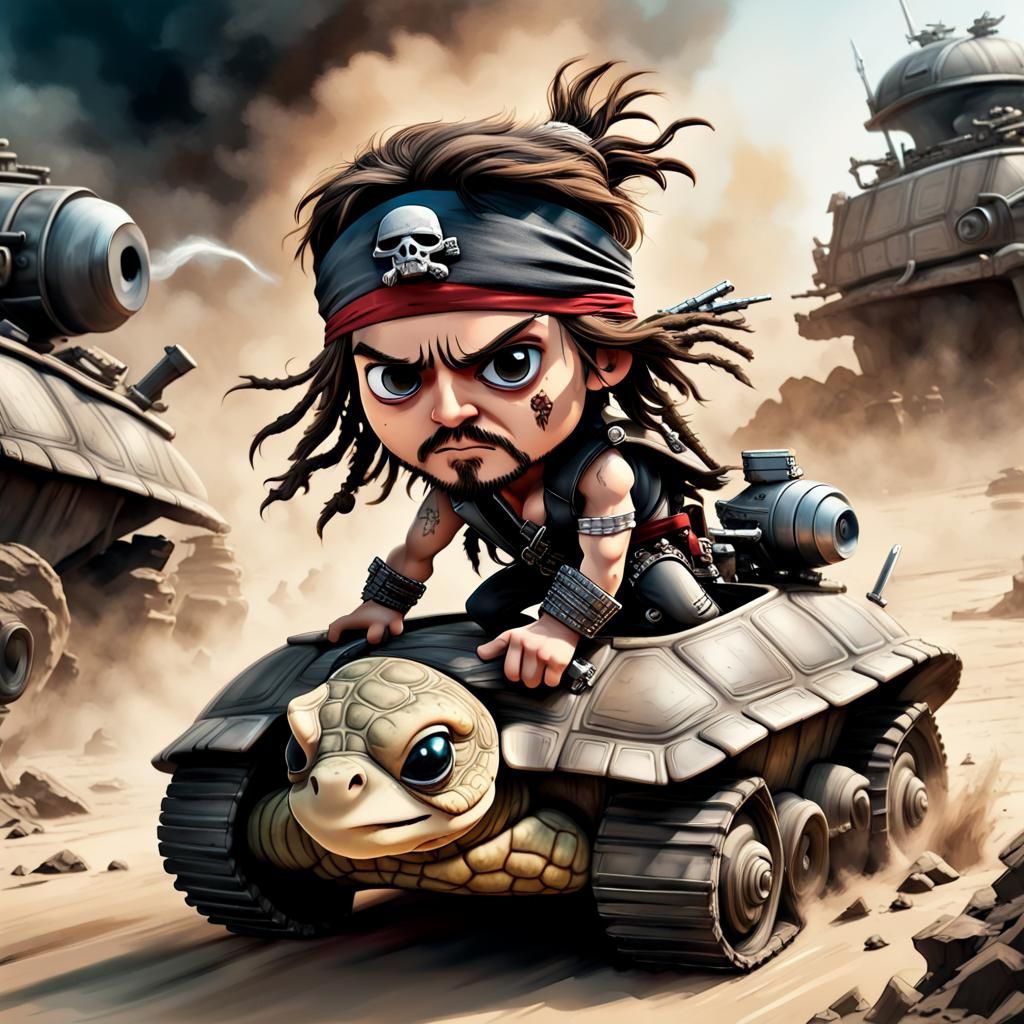 Mad Max Captain Jack Sparrow in Apocalyptic Tank