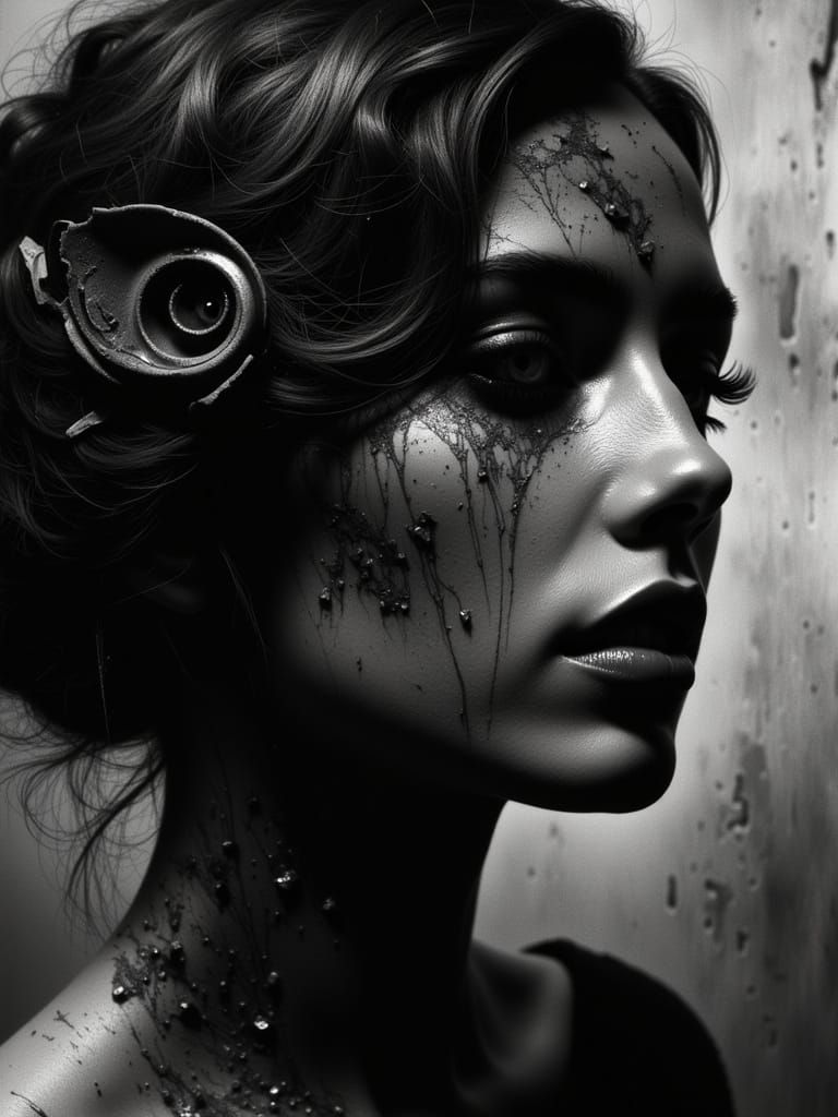 Gothic Noir Portrait of a Young Woman in Abstract Reality