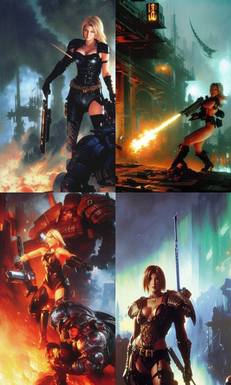 Aya Brea vs Doom Marine: Digital Fantasy Portrait