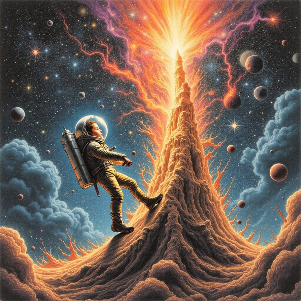 Astronaut Jack Climbs Beanstalk in Space Nebula