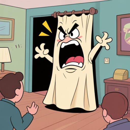 Angry Cartoon Drape Rages and Screams