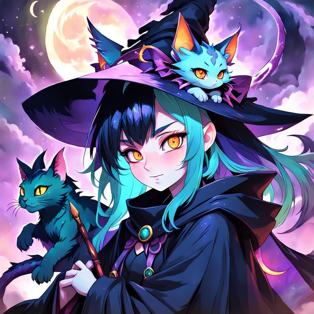 Anime Witch with Dragon in Studio Trigger Style