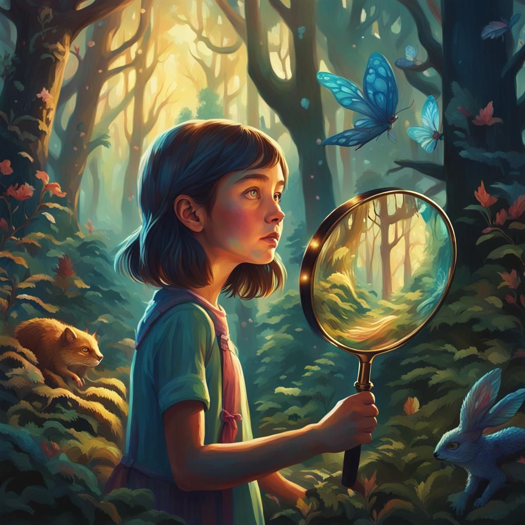 Girl Discovers Shadow Creatures in Whimsical Forest