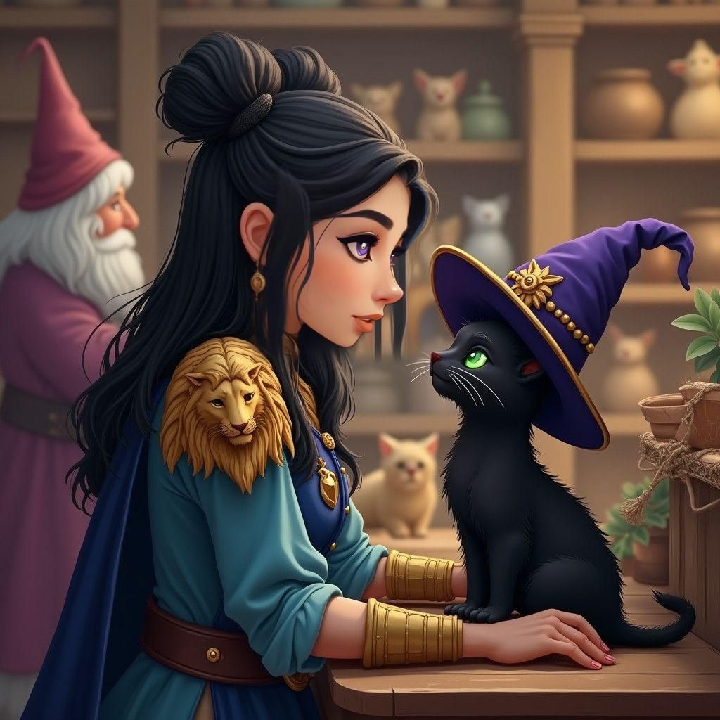 Paladin and Kitten in Pet Shop, Digital Art