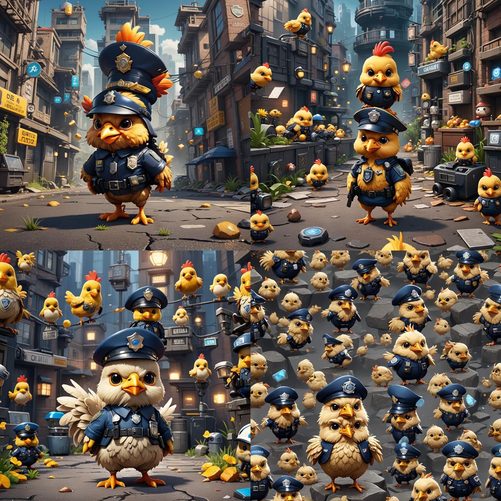 Chibi Chicken in Police Uniform: Detailed Art