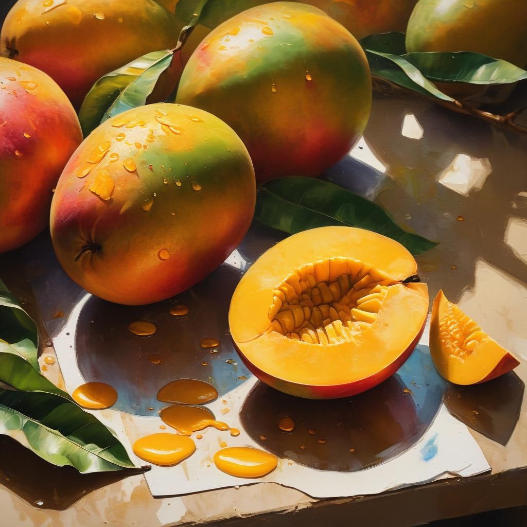 Fresh Mangoes in Gouache Watercolor Style