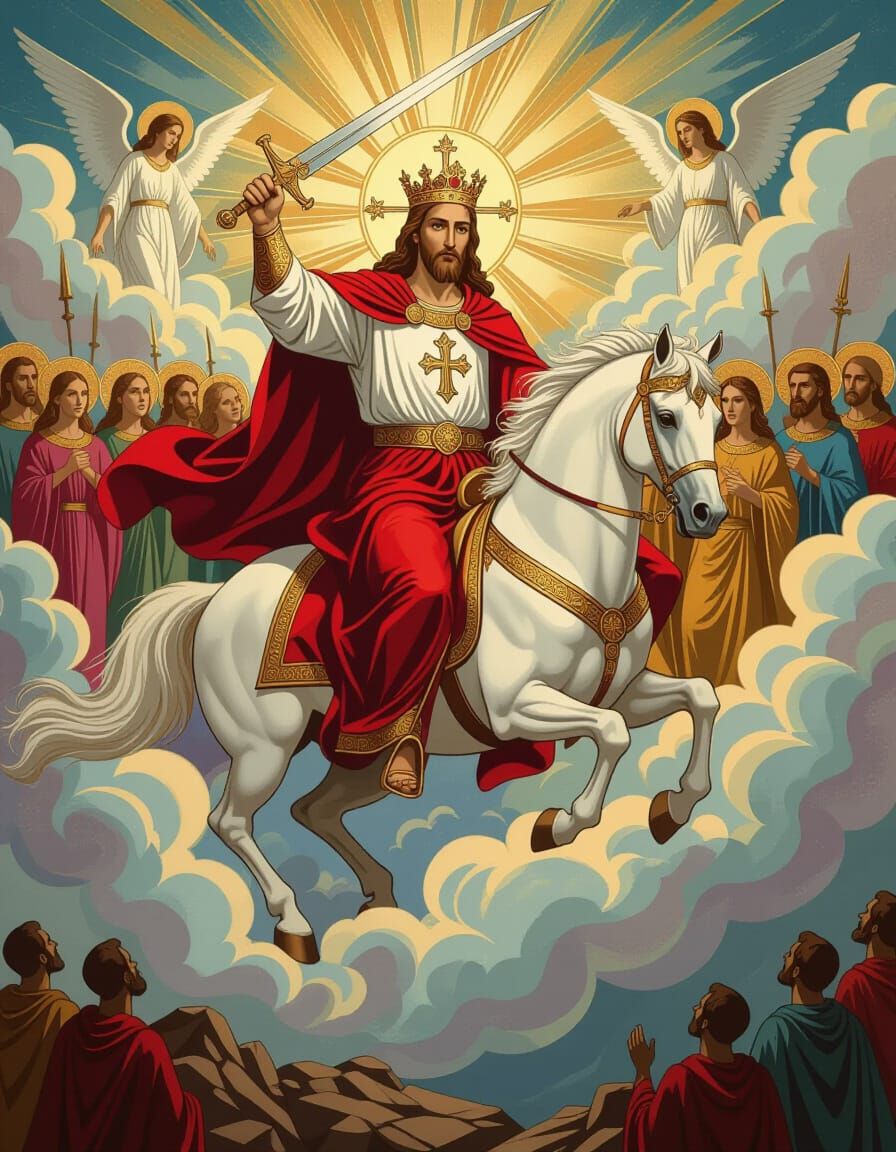Jesus Christ on Horseback with Sword, Celestial Army