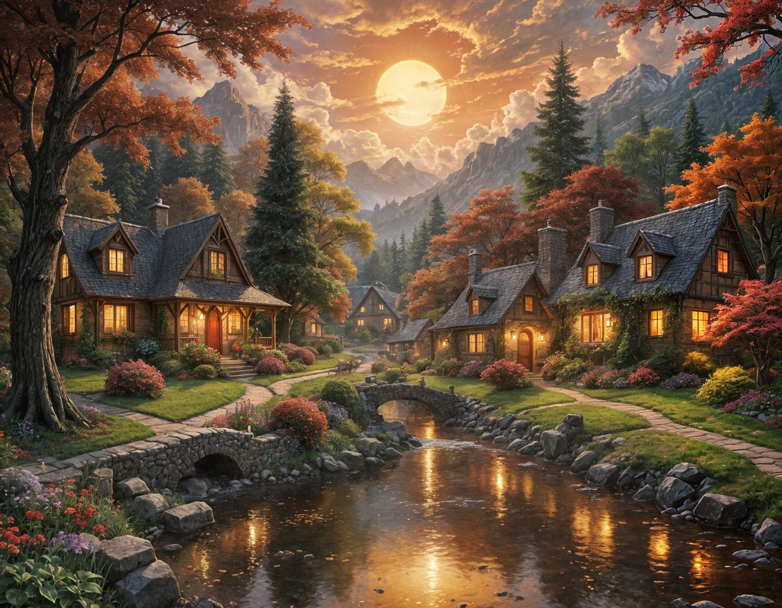 Crimson Village Under a Giant Red Sun