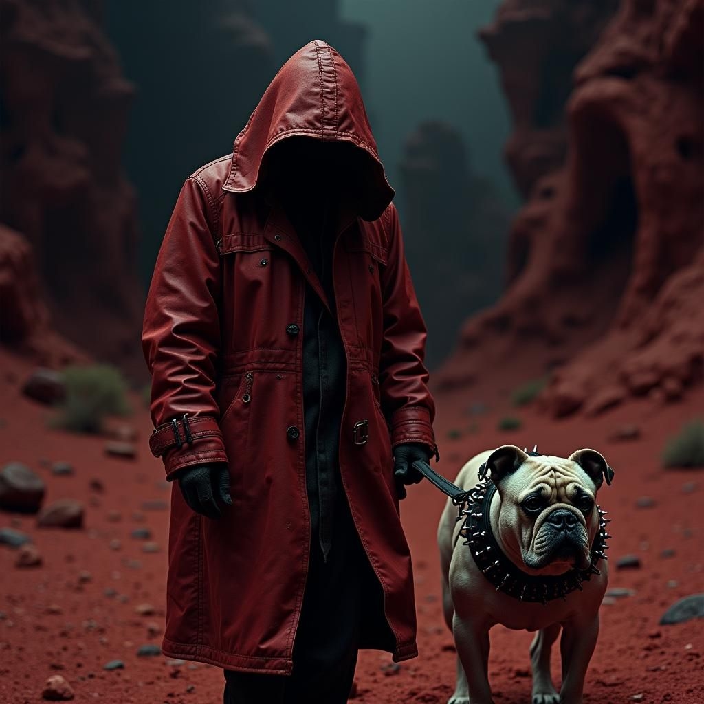 Crimson Hood and Bulldog in Alien Landscape