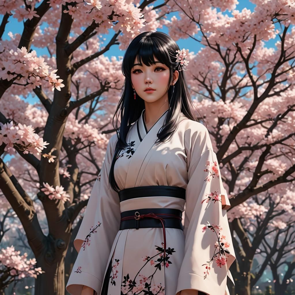 Anime Style Portrait with Sakura Trees