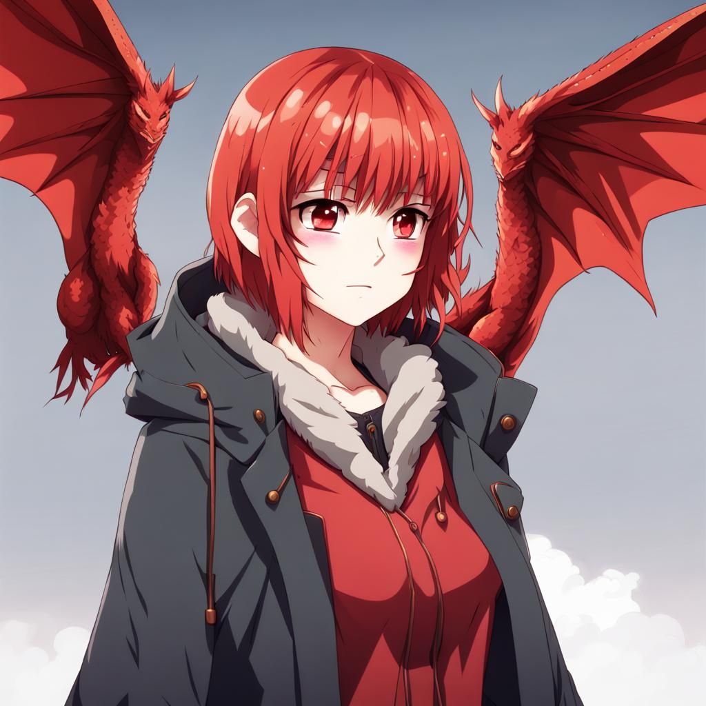 Dragon Anime Girl with Wings and Horns