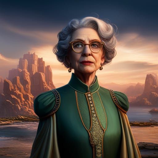 Elegant Older Lady with Glasses: Fantasy Concept Art