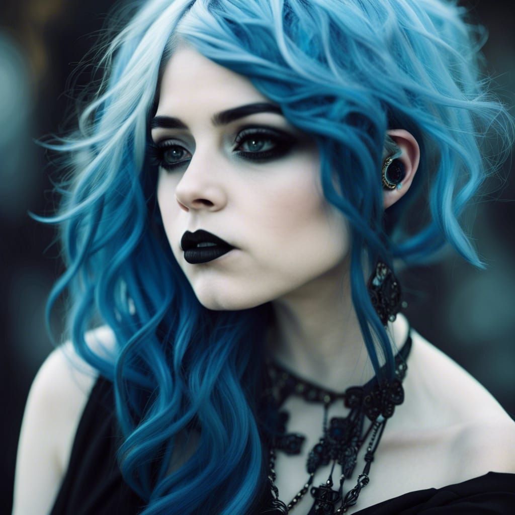 Enchanting Steampunk Goth Girl with Blue Hair