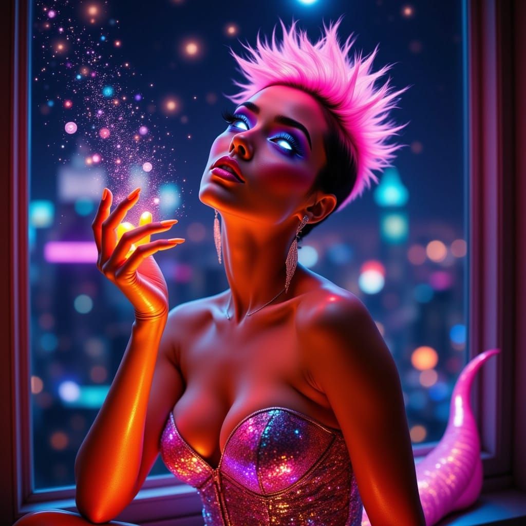 Nebula Vixen in Vibrant Cosmic Attire