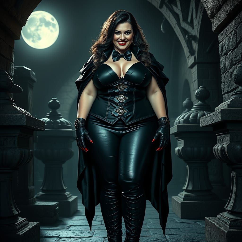 Gothic Vampire Countess in Black Tie, Transylvanian Crypt