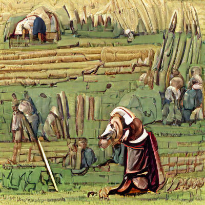 Medieval Peasant Picking Nose in Field