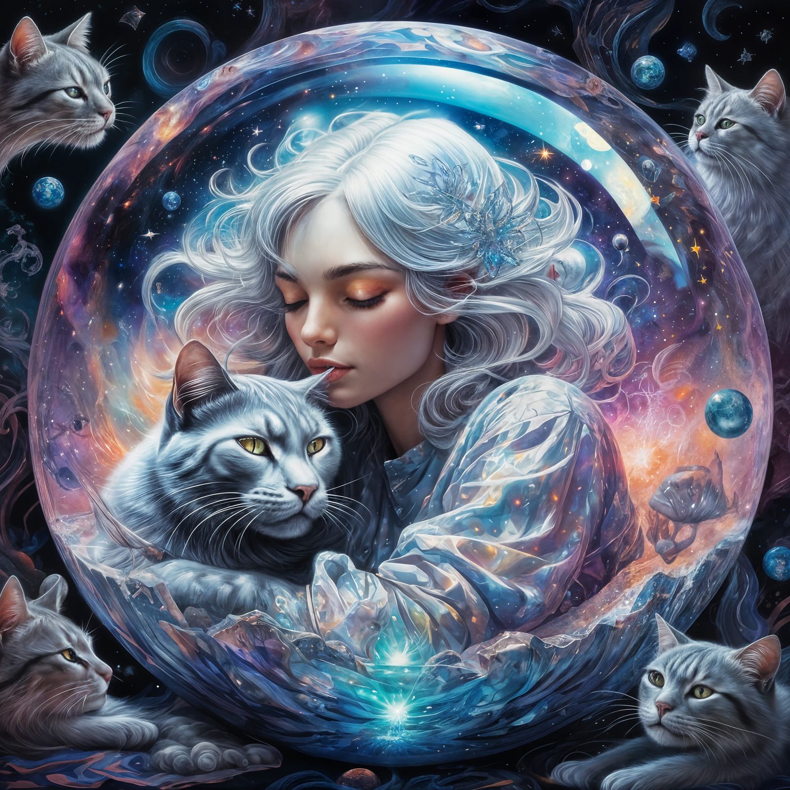 Celestial Girl Sleeping with Cosmic Cat