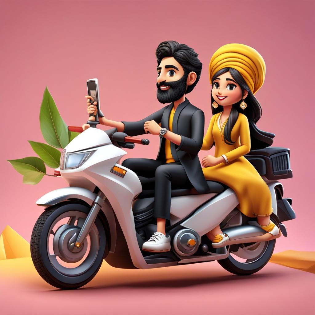 Romantic Couple on Civic: 3D Illustration