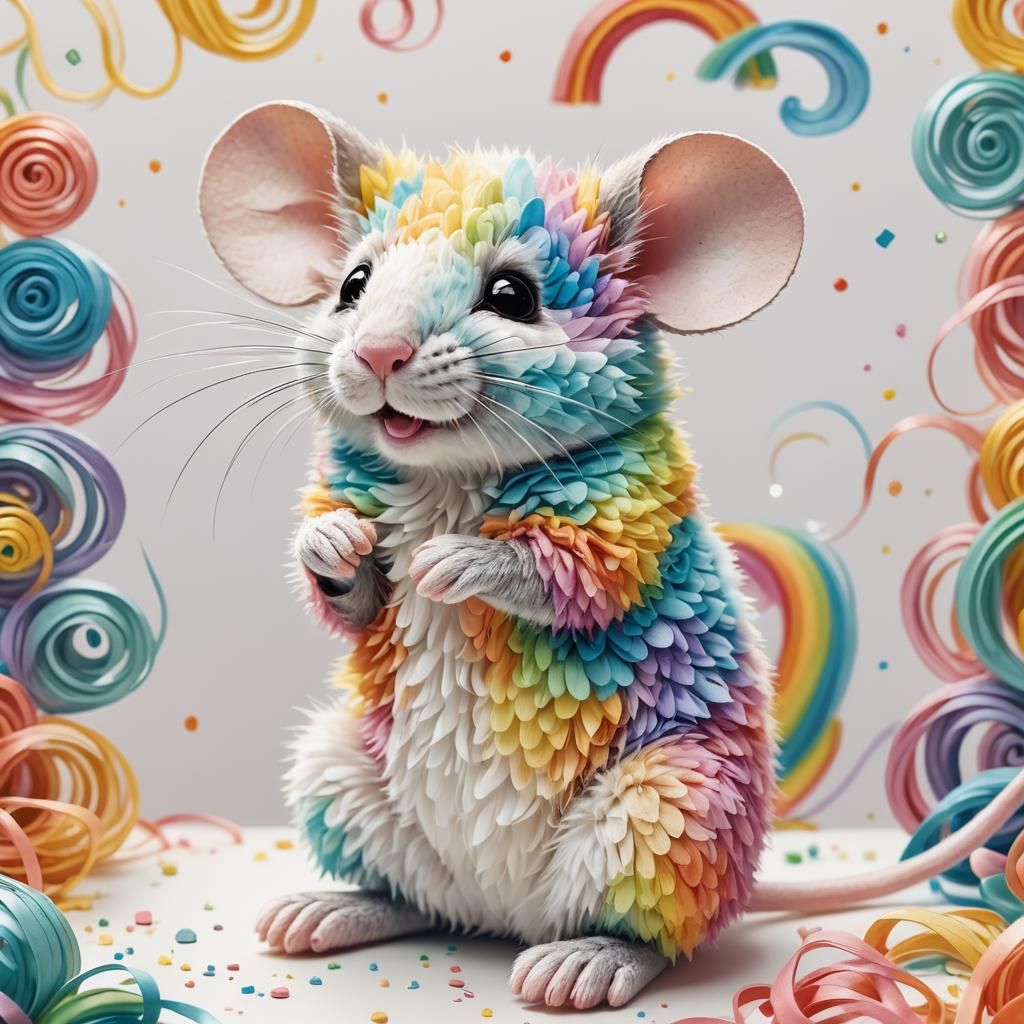 Rainbow Toy Mouse in Children's Book Style
