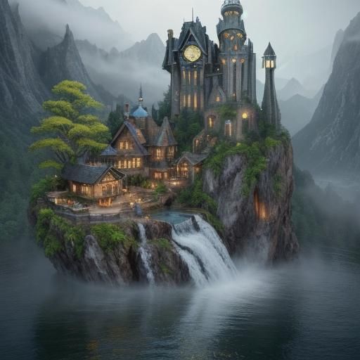 Fantasy House on Mountain Waterfall in Unreal Engine