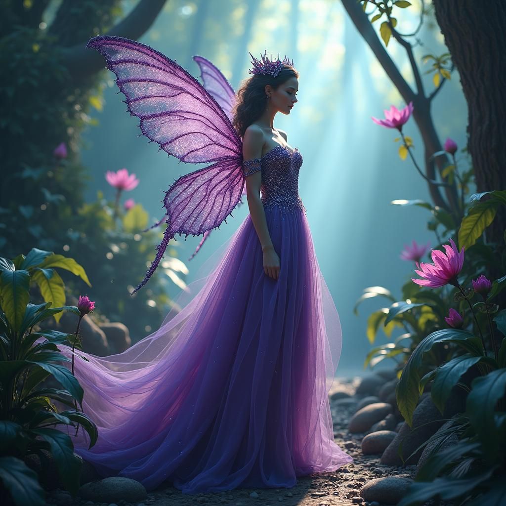 Enchanted Fairy Princess in Tropical Crystal Forest