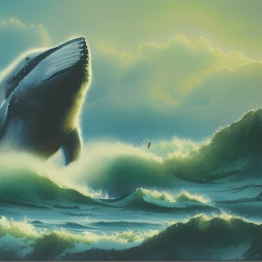 Majestic Whale Emerges: Epic Impressionist Painting