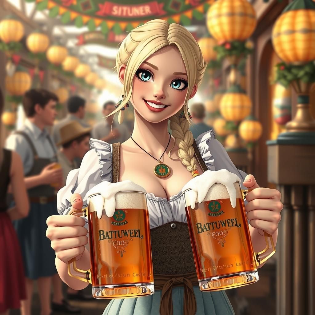 Oktoberfest Blonde in Ghibli Anime Style