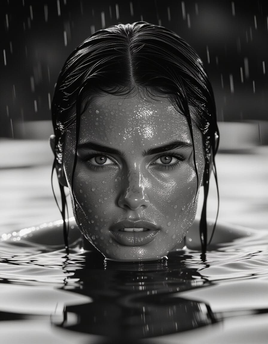 Dramatic Portrait of Woman Emerging from Water