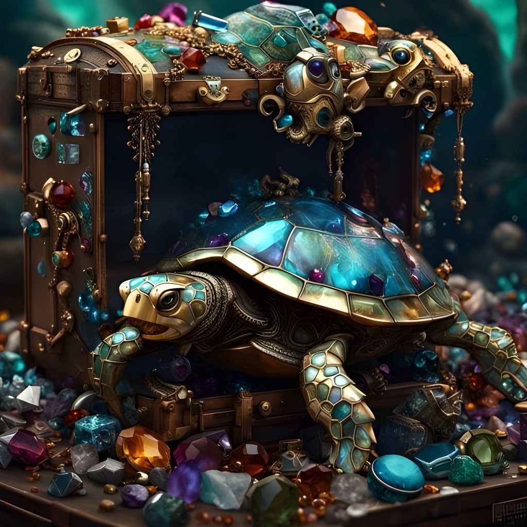 Mechanical Gemstone Turtle on Treasure Chest