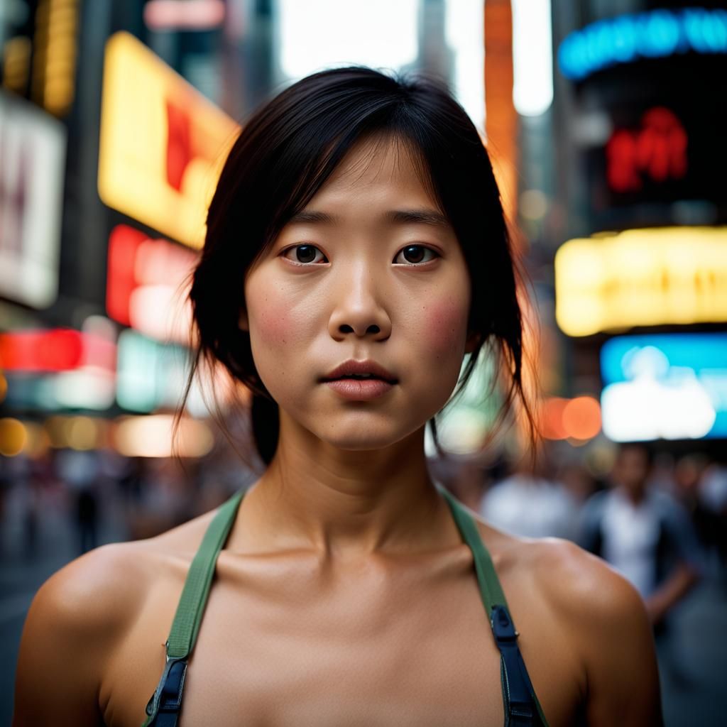 Japanese Girl in Bikini Walking by Times Square