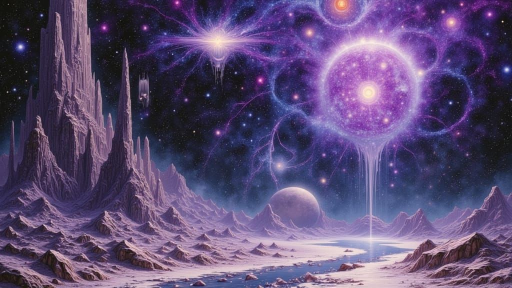 Cosmic Entity Over Desolate Alien World