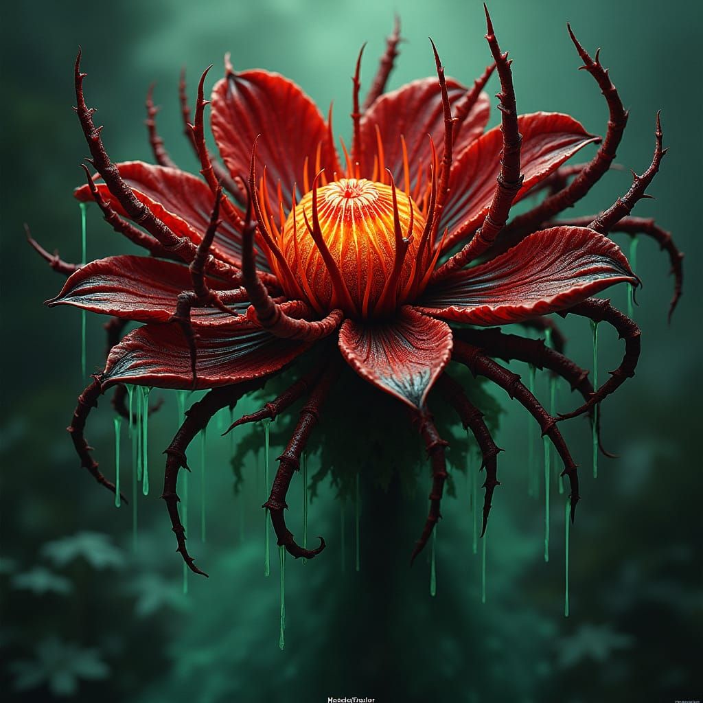 Mysterious Blooming Flower in Dark Academia Style