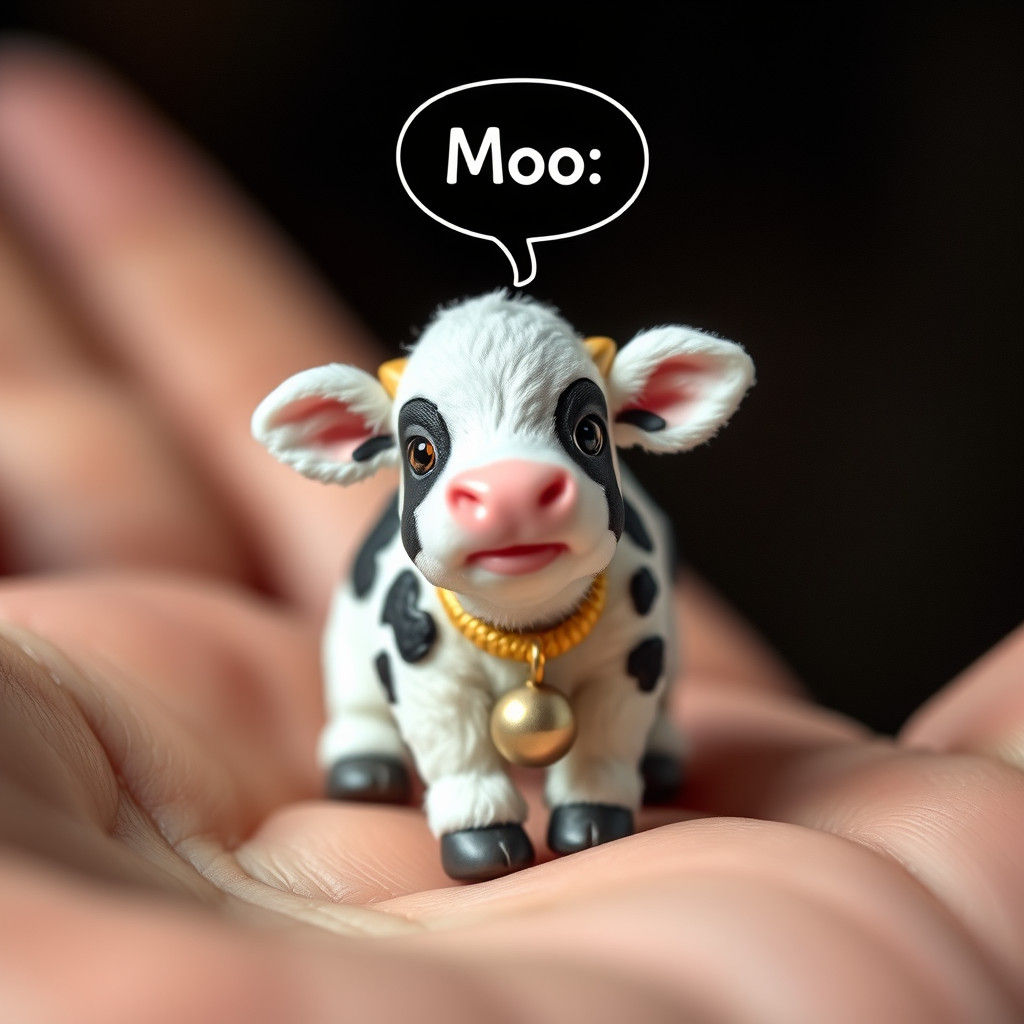 Pocket-Sized Mini Cow with Bell Collar