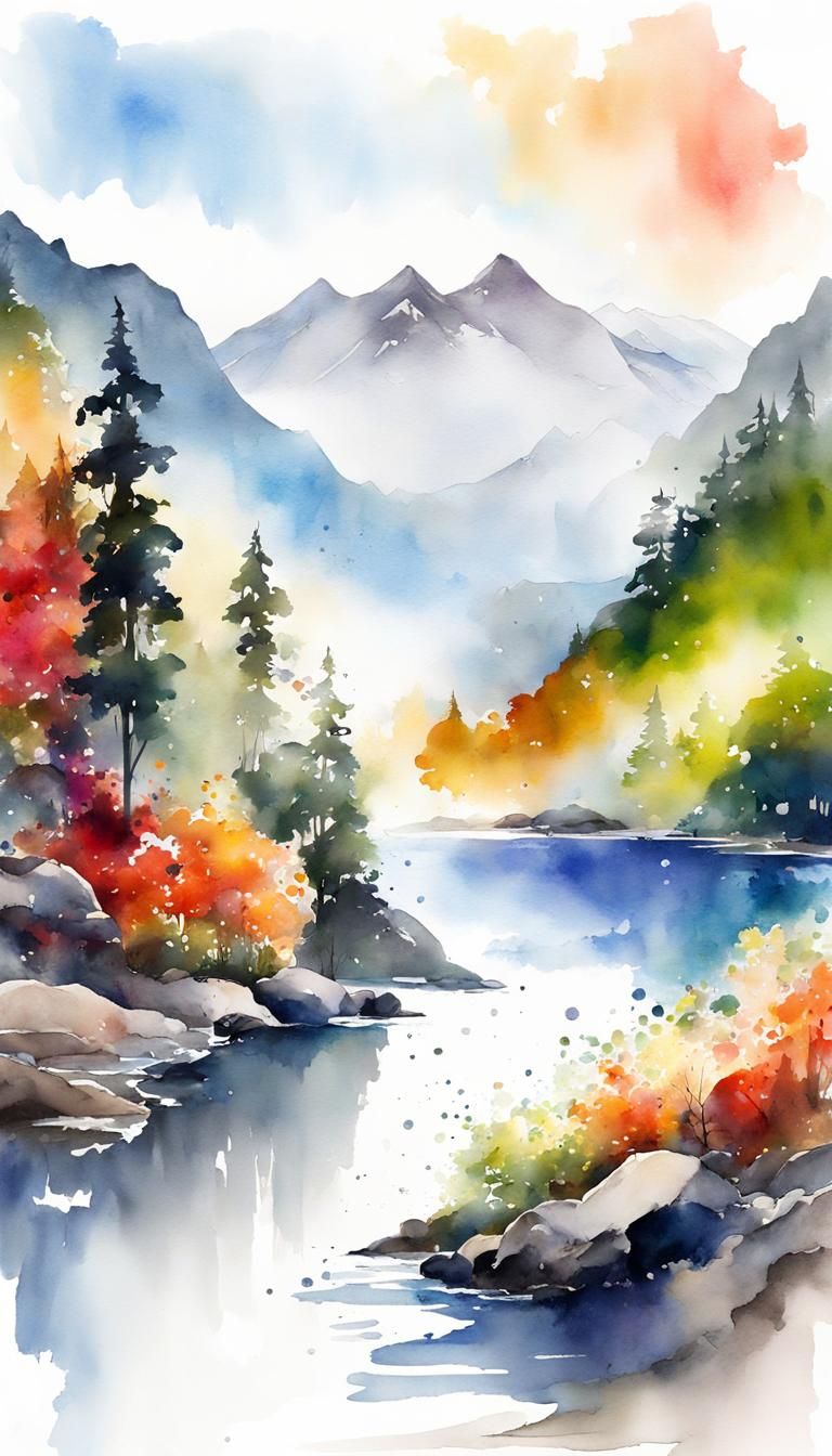 Górski krajobraz.Akwarele.