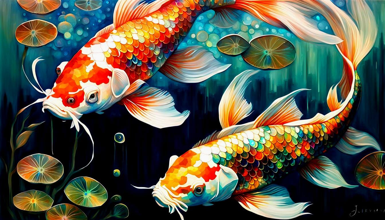 Iridescent Koi Fish Underwater Mosaic