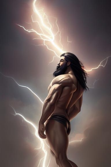 Powerful Greek God Surrounded by Lightning