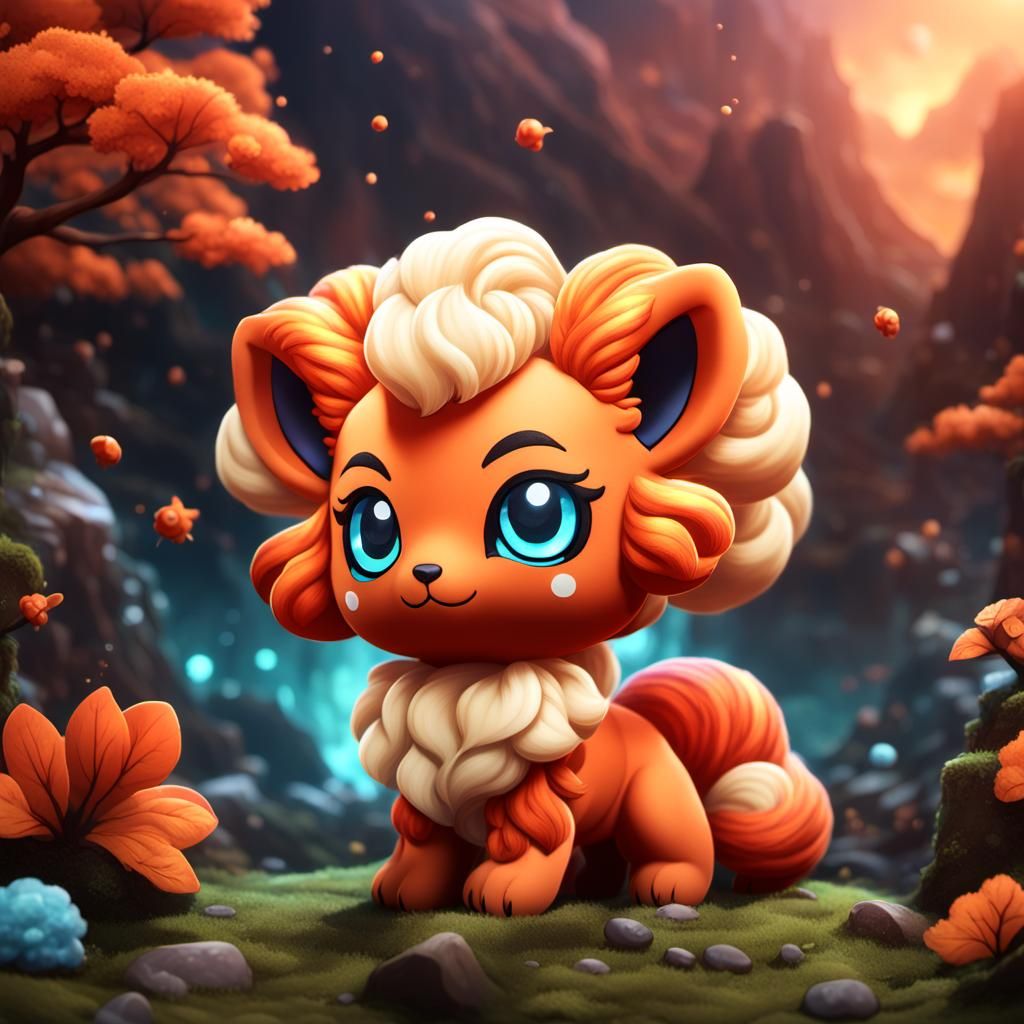 Detailed Chibi Vulpix Plushie Fantasy Concept Art