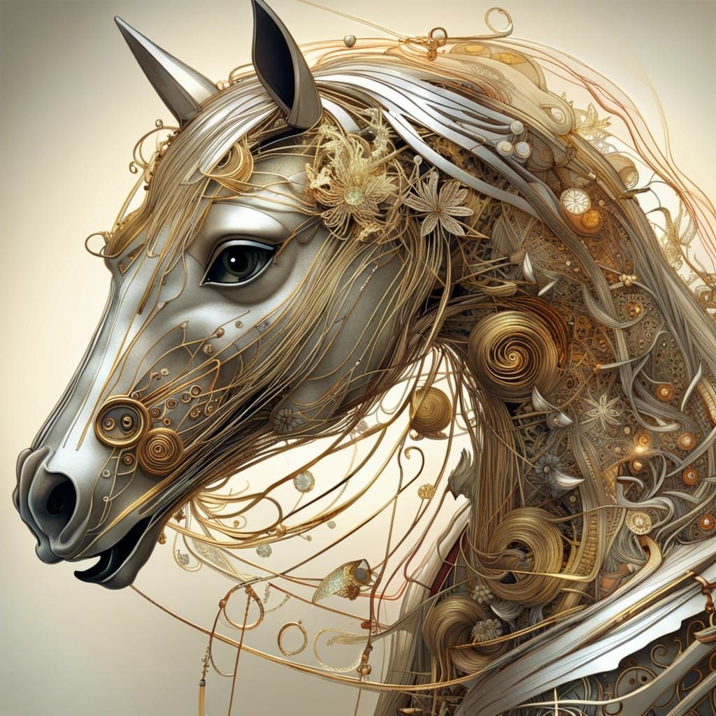 Silver and Gold Wire Horse Sculpture