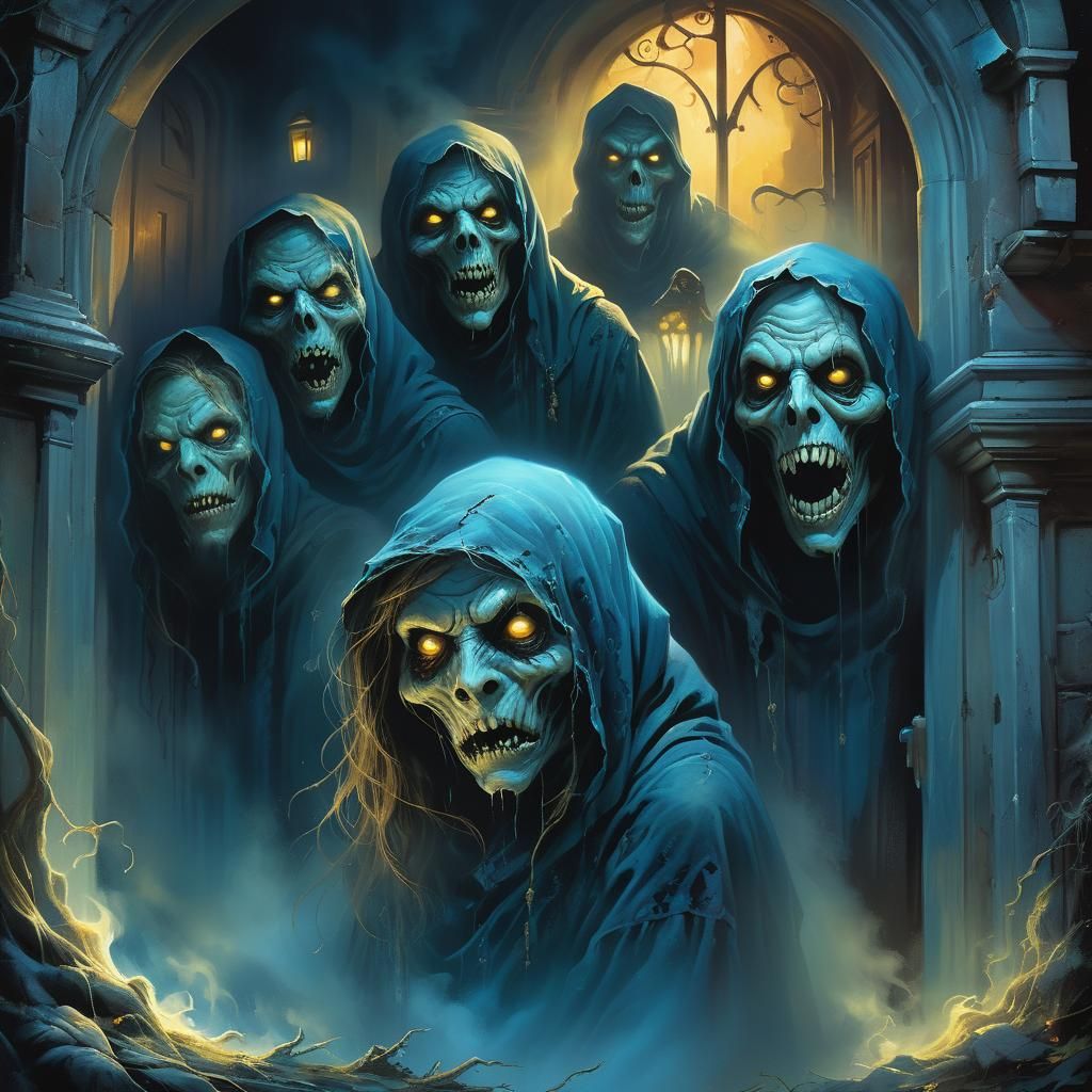 Eerie Ghouls Lurking in Abandoned Mansion: Dark Fantasy