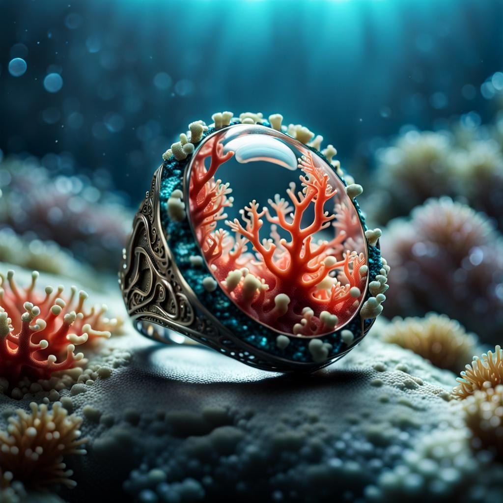 Resin Coral Reef Ring with Universes, Detailed Render