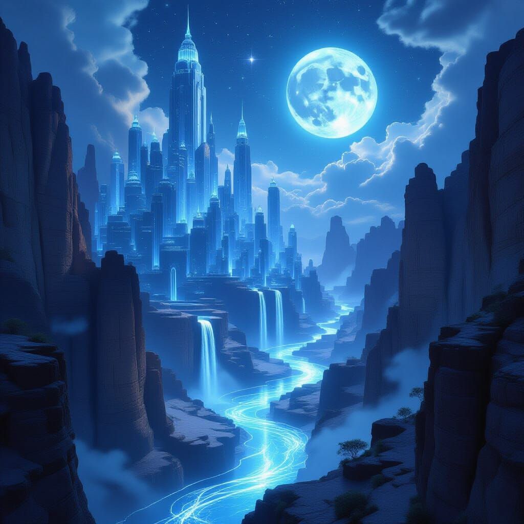 Ethereal Moonlight City in Cosmic Canyon