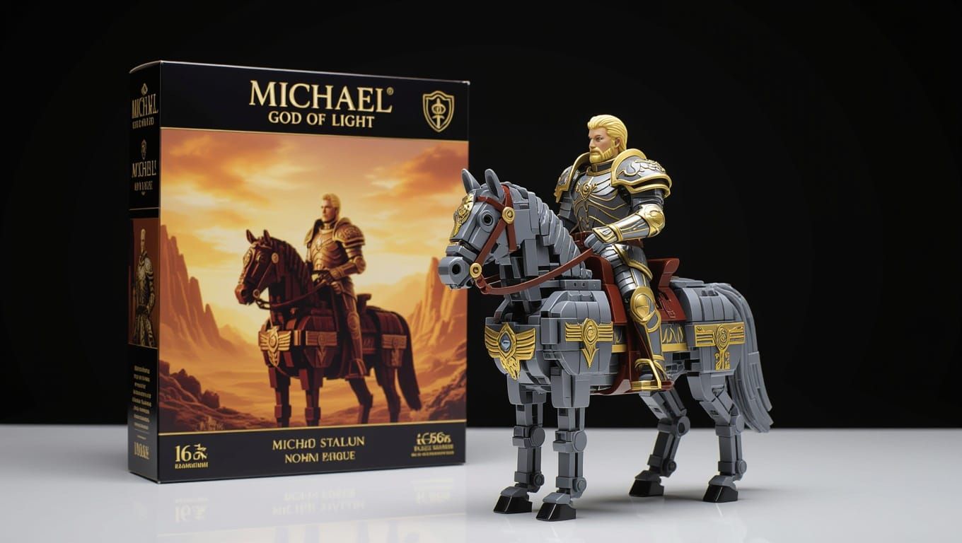 Epic LEGO Hero in Majestic Armor Rides a Horse, Set Amidst a...