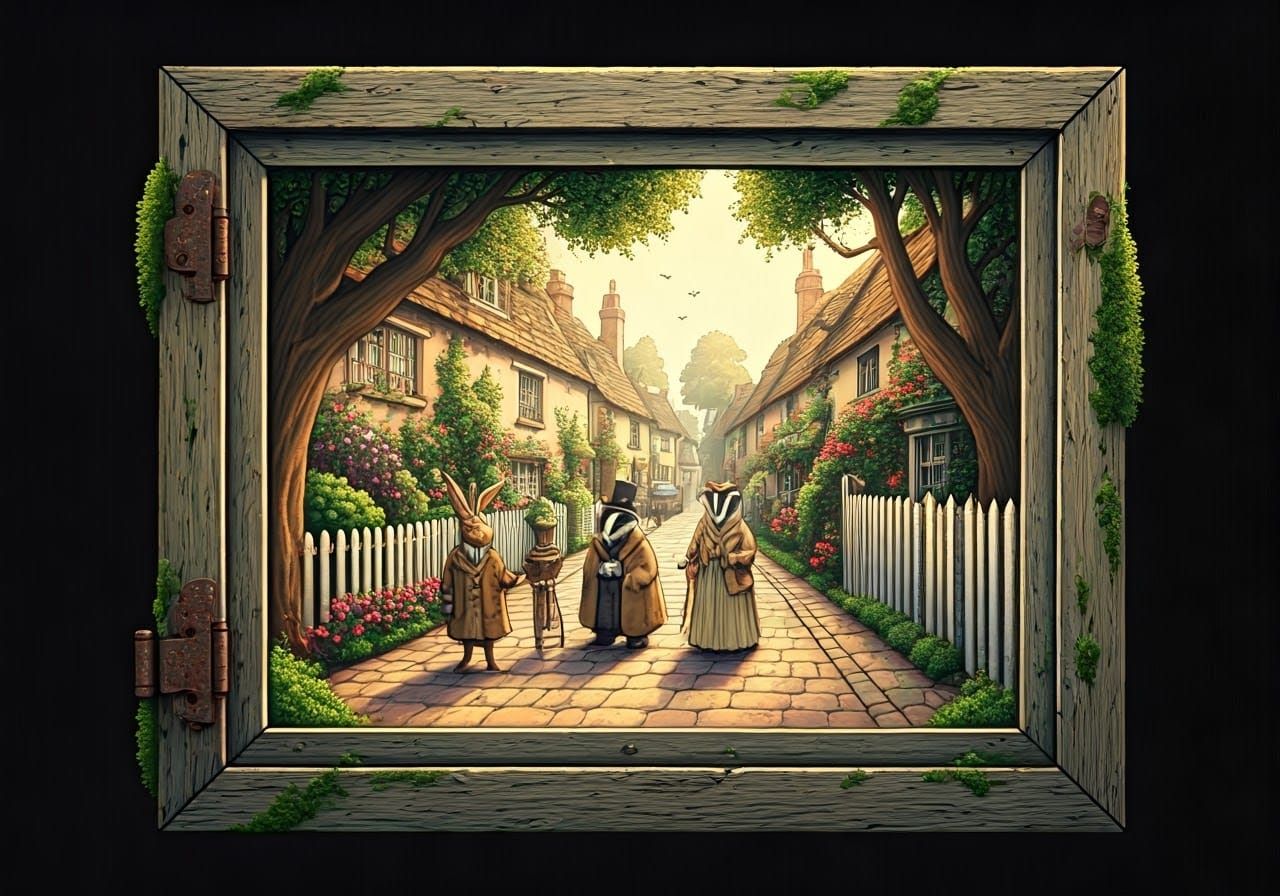 Whimsical Village Scene in Watercolour Style