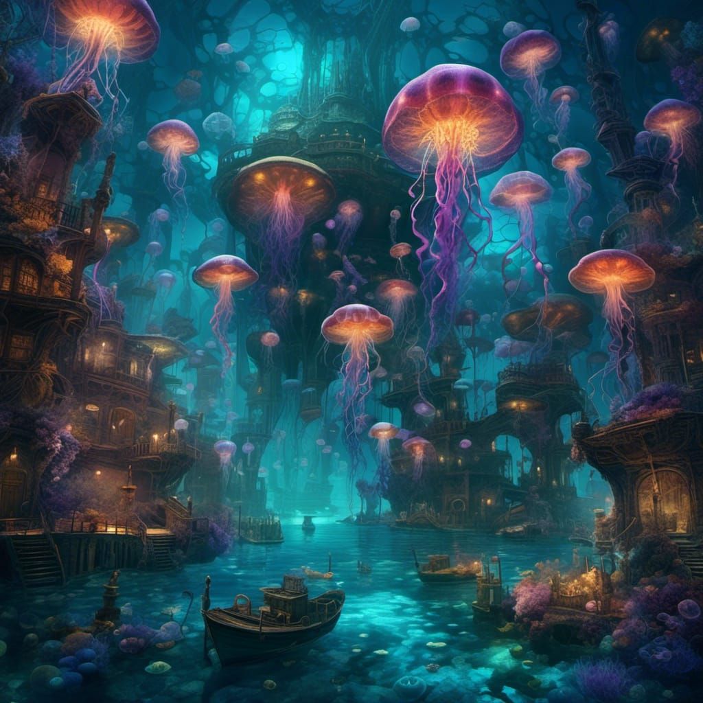 Oceanic Surrealist Dreamscape in Bio-Luminescent Style