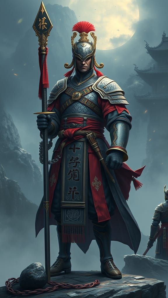 Fantasy Digital Art of Chinese Soldier Standing Guard