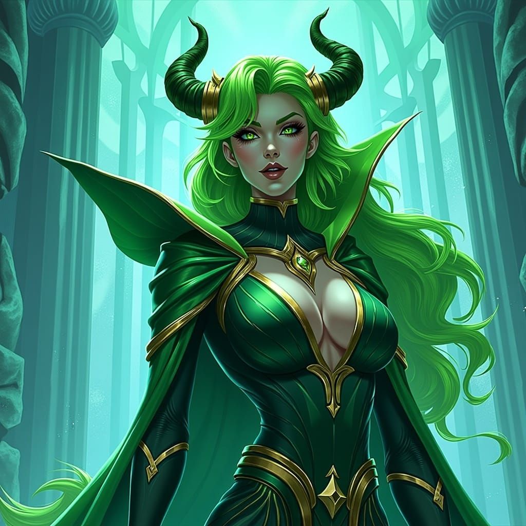 Regal Horned Woman in Comic Book Style